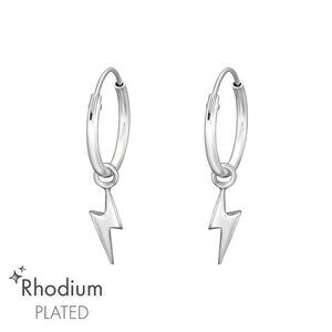 Rhodium Sterling Silver Lightning Bolt Huggie Hoops